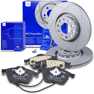 Ate POWERDISC Bremsscheiben +Bremsbeläge mit Warnkontakt vorne für Audi, Seat Ate POWERDISC Bremsscheiben +Bremsbeläge mit Warnkontakt vorne für Audi, Seat von ATE