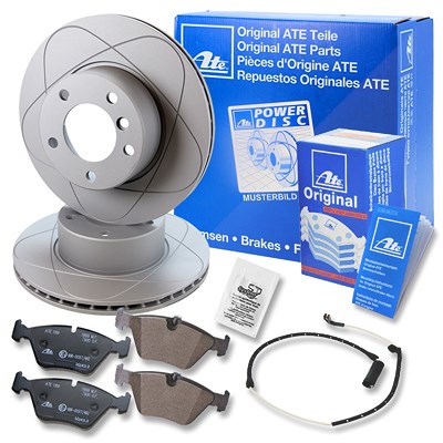 Ate POWERDISC Bremsscheiben +Bremsbeläge +Warnkontakte hinten für BMW von ATE