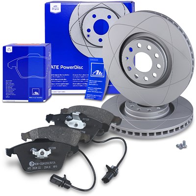 Ate POWERDISC Bremsscheiben +Bremsbeläge mit Warnkontakt vorne für Audi, Seat von ATE