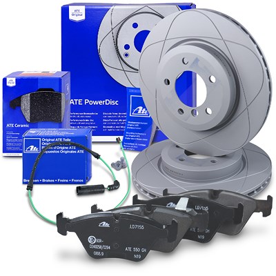 Ate POWERDISC Bremsscheiben +CERAMIC Bremsbeläge +Warnkontakte vorne für BMW Ate POWERDISC Bremsscheiben +CERAMIC Bremsbeläge +Warnkontakte vorne für BMW von ATE