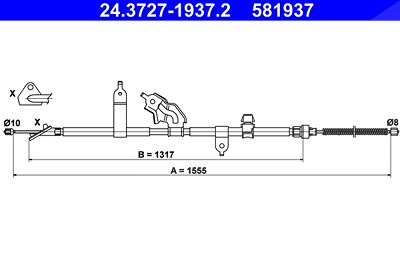 Ate Seilzug, Feststellbremse [Hersteller-Nr. 24.3727-1937.2] für Daihatsu, Toyota von ATE
