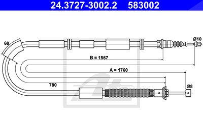 Ate Seilzug, Feststellbremse [Hersteller-Nr. 24.3727-3002.2] für Lancia von ATE
