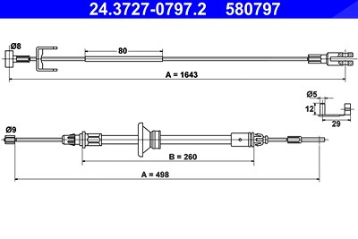 Ate Seilzug, Feststellbremse [Hersteller-Nr. 24.3727-0797.2] für Nissan, Opel, Renault, Vauxhall von ATE