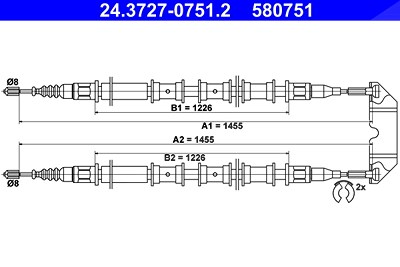 Ate Seilzug, Feststellbremse [Hersteller-Nr. 24.3727-0751.2] für Chevrolet, Opel, Vauxhall von ATE