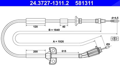 Ate Seilzug, Feststellbremse [Hersteller-Nr. 24.3727-1311.2] für Volvo von ATE