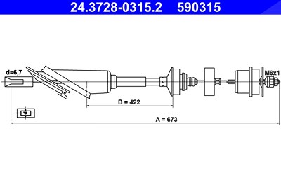 Ate Seilzug, Kupplungsbetätigung [Hersteller-Nr. 24.3728-0315.2] für Citroën, Peugeot von ATE