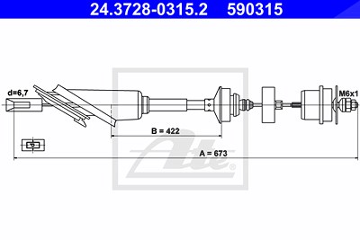Ate Seilzug, Kupplungsbetätigung [Hersteller-Nr. 24.3728-0315.2] für Citroën, Peugeot von ATE