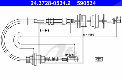 Ate Seilzug, Kupplungsbetätigung [Hersteller-Nr. 24.3728-0534.2] für Fiat von ATE