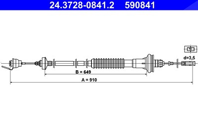 Ate Seilzug, Kupplungsbetätigung [Hersteller-Nr. 24.3728-0841.2] für Peugeot von ATE