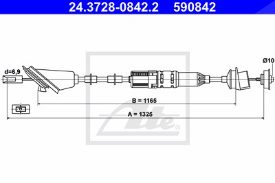 Ate Seilzug, Kupplungsbetätigung [Hersteller-Nr. 24.3728-0842.2] für Peugeot von ATE