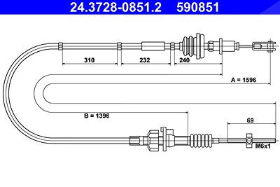 Ate Seilzug, Kupplungsbetätigung [Hersteller-Nr. 24.3728-0851.2] für Citroën, Peugeot, Toyota von ATE