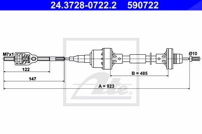 Ate Seilzug, Kupplungsbetätigung [Hersteller-Nr. 24.3728-0722.2] für Opel von ATE