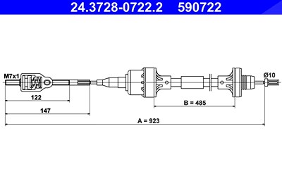 Ate Seilzug, Kupplungsbetätigung [Hersteller-Nr. 24.3728-0722.2] für Opel von ATE