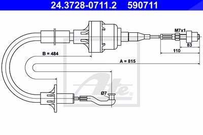 Ate Seilzug, Kupplungsbetätigung [Hersteller-Nr. 24.3728-0711.2] für Opel, Vauxhall von ATE