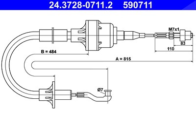 Ate Seilzug, Kupplungsbetätigung [Hersteller-Nr. 24.3728-0711.2] für Opel, Vauxhall von ATE