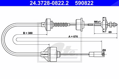 Ate Seilzug, Kupplungsbetätigung [Hersteller-Nr. 24.3728-0822.2] für Peugeot von ATE