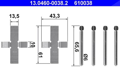 Ate Zubehörsatz, Scheibenbremsbelag [Hersteller-Nr. 13.0460-0038.2] für Alfa Romeo, BMW, Opel, Vauxhall von ATE