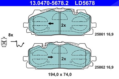 Ate CERAMIC Bremsbelagsatz vorne [Hersteller-Nr. 13.0470-5678.2] für Audi, VW von ATE