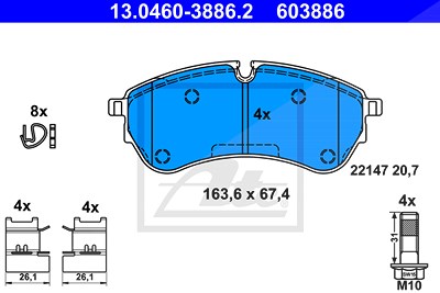 Ate Bremsbelagsatz, Scheibenbremse [Hersteller-Nr. 13.0460-3886.2] für VW von ATE