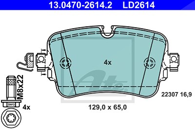 Ate CERAMIC Bremsbelagsatz hinten [Hersteller-Nr. 13.0470-2614.2] für Audi, VW von ATE