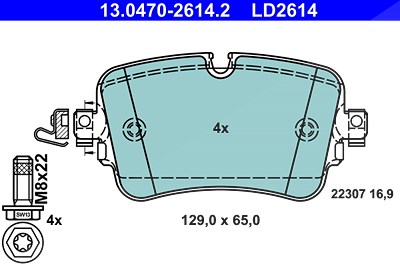 Ate CERAMIC Bremsbelagsatz hinten [Hersteller-Nr. 13.0470-2614.2] für Audi, VW von ATE