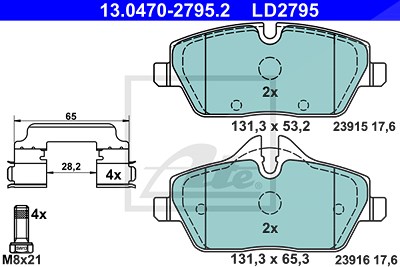 Ate CERAMIC Bremsbelagsatz vorne [Hersteller-Nr. 13.0470-2795.2] für BMW, Mini von ATE