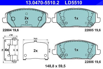 Ate Bremsbelagsatz, Scheibenbremse [Hersteller-Nr. 13.0470-5510.2] für Hyundai, Kia von ATE