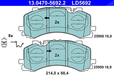 Ate CERAMIC Bremsbelagsatz vorne [Hersteller-Nr. 13.0470-5692.2] für Audi, VW von ATE