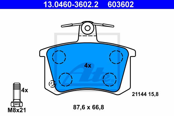 Bremsbelagsatz, Scheibenbremse Hinterachse ATE 13.0460-3602.2 Bremsbelagsatz, Scheibenbremse Hinterachse ATE 13.0460-3602.2 von ATE