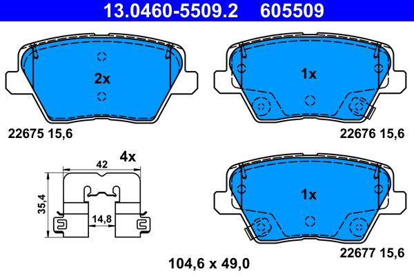 Bremsbelagsatz, Scheibenbremse Hinterachse ATE 13.0460-5509.2 von ATE