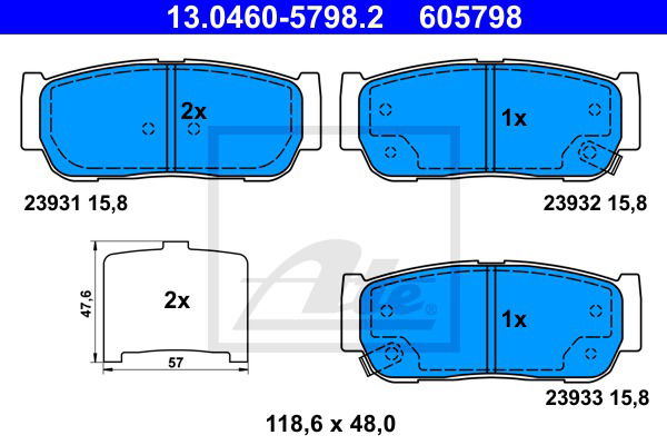 Bremsbelagsatz, Scheibenbremse Hinterachse ATE 13.0460-5798.2 von ATE