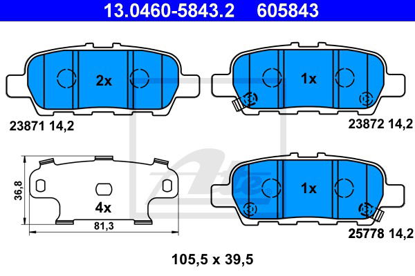 Bremsbelagsatz, Scheibenbremse Hinterachse ATE 13.0460-5843.2 Bremsbelagsatz, Scheibenbremse Hinterachse ATE 13.0460-5843.2 von ATE