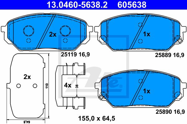 Bremsbelagsatz, Scheibenbremse Vorderachse ATE 13.0460-5638.2 Bremsbelagsatz, Scheibenbremse Vorderachse ATE 13.0460-5638.2 von ATE