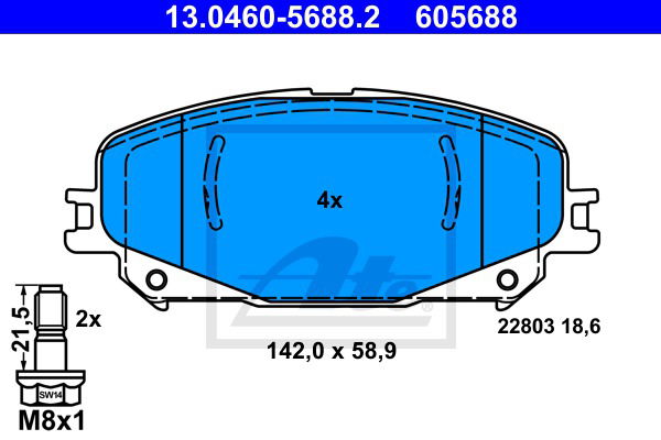 Bremsbelagsatz, Scheibenbremse Vorderachse ATE 13.0460-5688.2 Bremsbelagsatz, Scheibenbremse Vorderachse ATE 13.0460-5688.2 von ATE