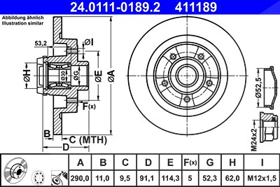 Ate 1x Bremsscheibe [Hersteller-Nr. 24.0111-0189.2] für Renault von ATE