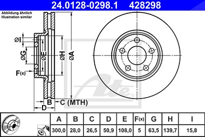 Ate 1x Bremsscheibe [Hersteller-Nr. 24.0128-0298.1] für Ford von ATE
