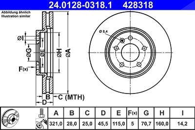 Ate 1x Bremsscheibe [Hersteller-Nr. 24.0128-0318.1] für Opel von ATE