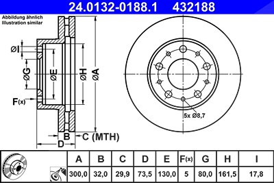 Ate 1x Bremsscheibe [Hersteller-Nr. 24.0132-0188.1] für Citroën, Fiat, Peugeot von ATE