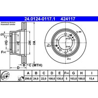 Bremsscheibe ATE 24.0124-0117.1 hinten, belüftet, hochkarbonisiert, 1 Stück von Ate