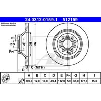Bremsscheibe ATE Power Disc 24.0312-0159.1, 1 Stück von Ate