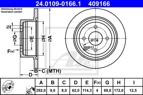 Bremsscheibe Hinterachse ATE 24.0109-0166.1 Bremsscheibe Hinterachse ATE 24.0109-0166.1 von ATE