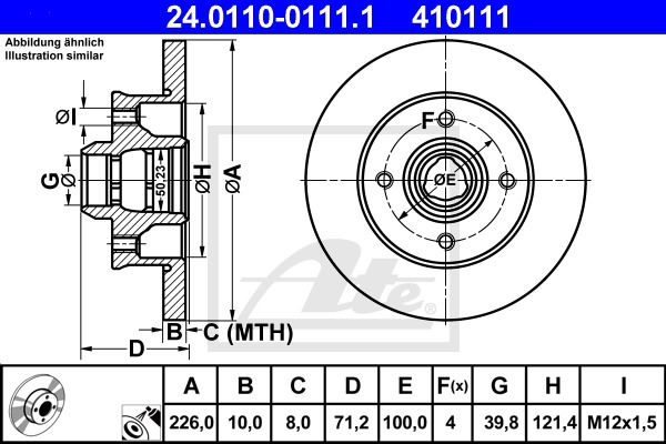 Bremsscheibe Hinterachse ATE 24.0110-0111.1 Bremsscheibe Hinterachse ATE 24.0110-0111.1 von ATE