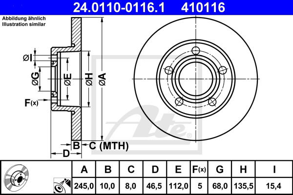 Bremsscheibe Hinterachse ATE 24.0110-0116.1 Bremsscheibe Hinterachse ATE 24.0110-0116.1 von ATE