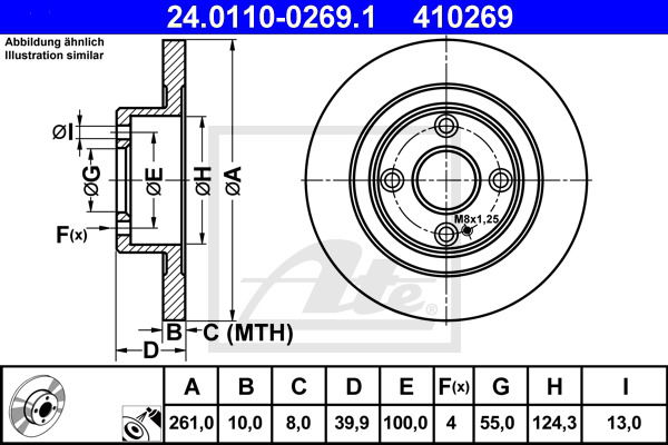 Bremsscheibe Hinterachse ATE 24.0110-0269.1 von ATE