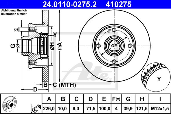 Bremsscheibe Hinterachse ATE 24.0110-0275.2 Bremsscheibe Hinterachse ATE 24.0110-0275.2 von ATE