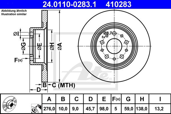 Bremsscheibe Hinterachse ATE 24.0110-0283.1 von ATE