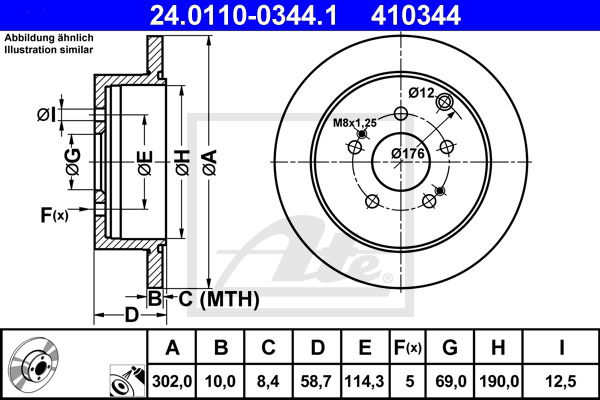 Bremsscheibe Hinterachse ATE 24.0110-0344.1 von ATE