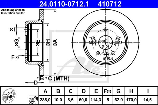 Bremsscheibe Hinterachse ATE 24.0110-0712.1 von ATE