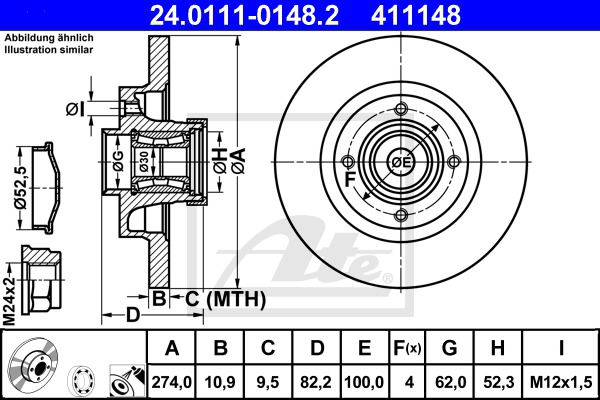 Bremsscheibe Hinterachse ATE 24.0111-0148.2 von ATE