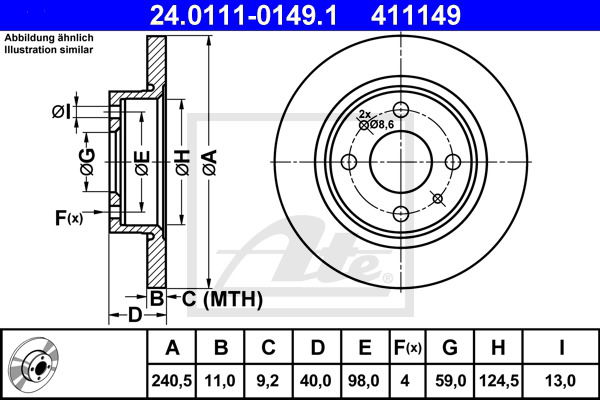 Bremsscheibe Hinterachse ATE 24.0111-0149.1 Bremsscheibe Hinterachse ATE 24.0111-0149.1 von ATE
